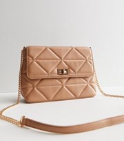New Look Camel Leather-Look Quilted Chain Strap Cross Body Bag